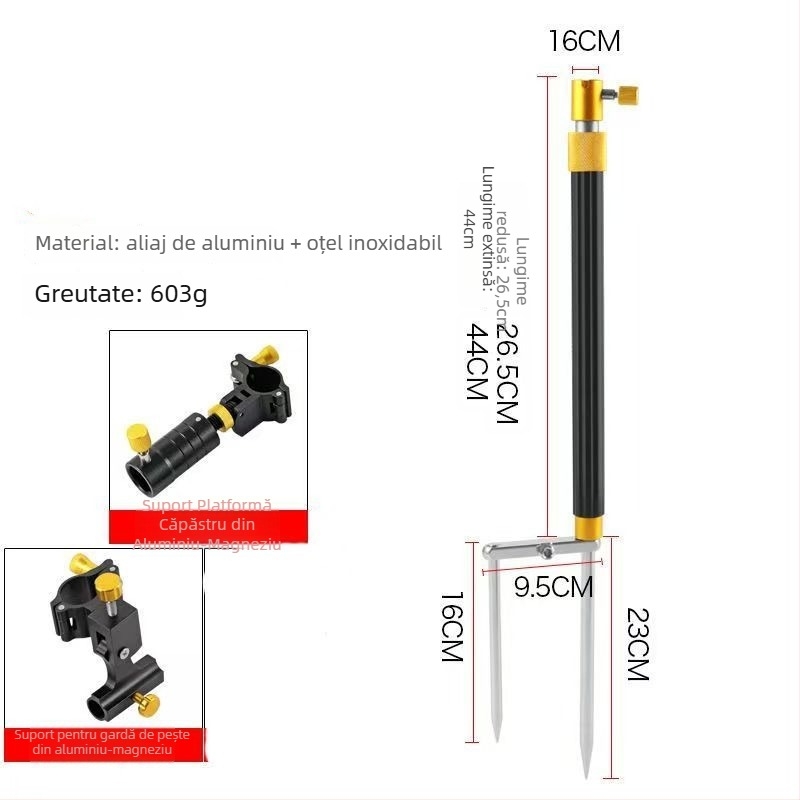 Huiyu Barn Suport portabil pentru pescuit din aliaj de aluminiu, cu tavă pentru momeli și țăruș pentru fixarea undițelor