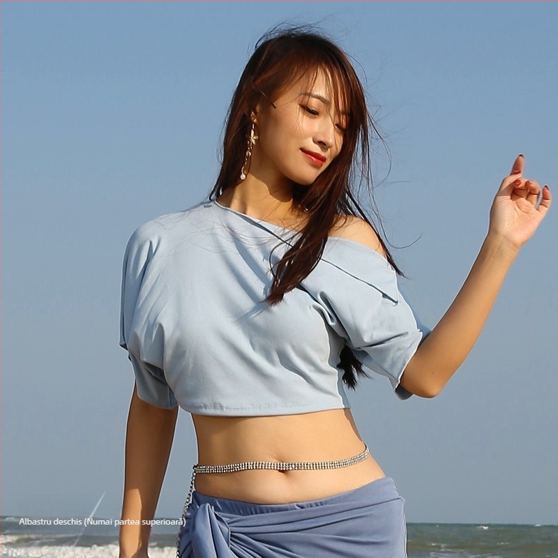 Set costum Belly Dance — stil oriental, model uni, țesătură rib, poliester (Brand BELLYQUEEN/Dancer; pentru femei adulte; pentru Belly Dance)