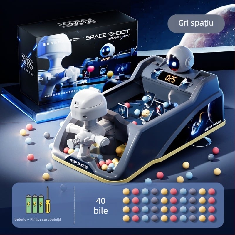 Mașină de aruncat bile pentru copii — material ABS, temă interstelară, scor la țintă, moduri sunet și lumini, pentru copii între 4 și 6 ani