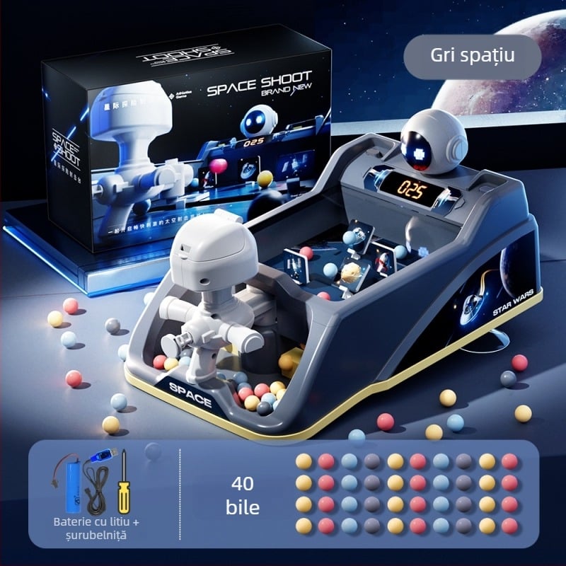 Mașină de aruncat bile pentru copii — material ABS, temă interstelară, scor la țintă, moduri sunet și lumini, pentru copii între 4 și 6 ani