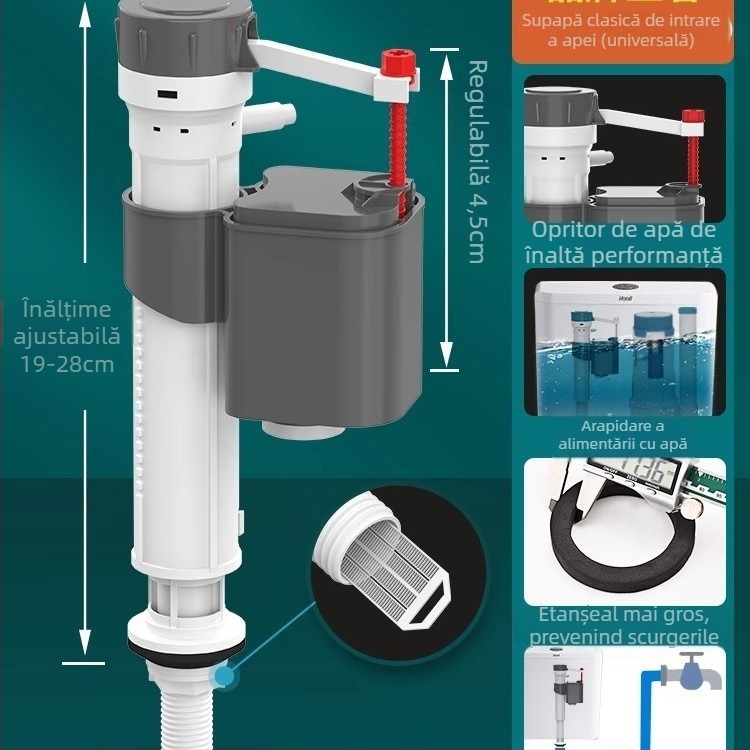Accesorii pentru rezervorul de toaletă — Ventil de alimentare cu apă, Ventil de evacuare, Ventil plutitor, set de 3 piese; Brand Junmai; Material: Formaldehidă; Stil: Simplitate modernă; Utilizare: apăsare dublă