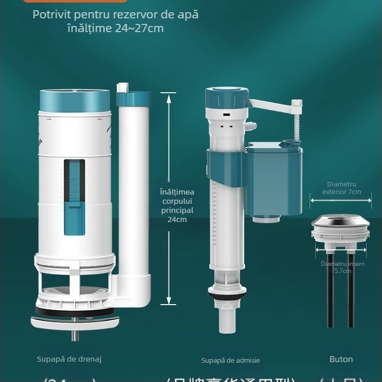 Accesorii pentru rezervorul de toaletă — Ventil de alimentare cu apă, Ventil de evacuare, Ventil plutitor, set de 3 piese; Brand Junmai; Material: Formaldehidă; Stil: Simplitate modernă; Utilizare: apăsare dublă