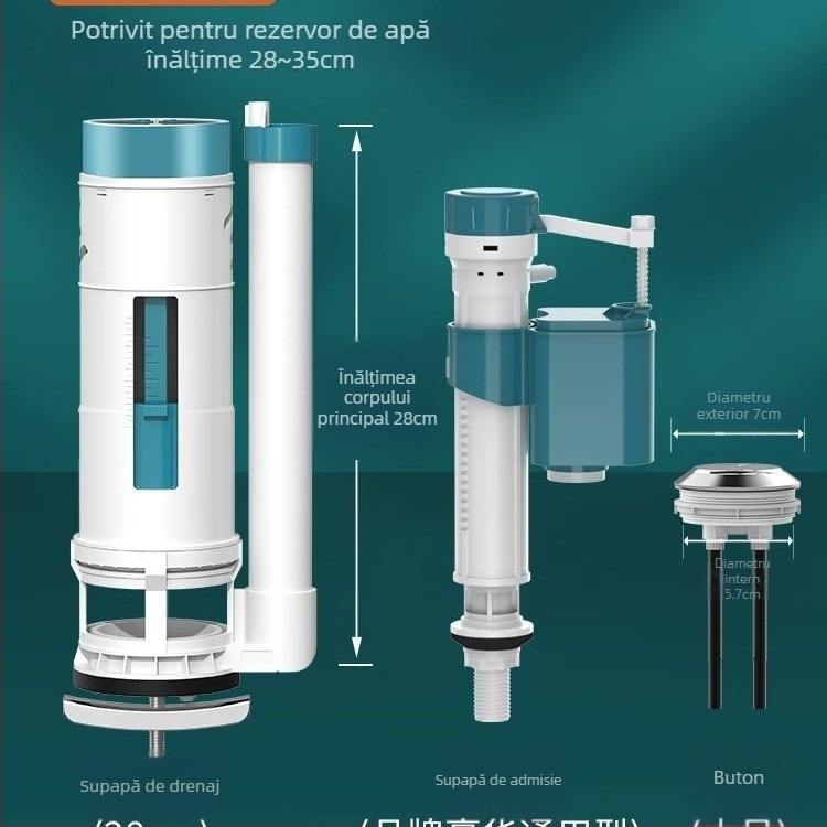 Accesorii pentru rezervorul de toaletă — Ventil de alimentare cu apă, Ventil de evacuare, Ventil plutitor, set de 3 piese; Brand Junmai; Material: Formaldehidă; Stil: Simplitate modernă; Utilizare: apăsare dublă