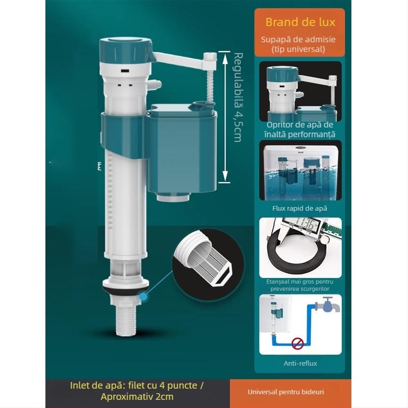 Accesorii pentru rezervorul de toaletă — Ventil de alimentare cu apă, Ventil de evacuare, Ventil plutitor, set de 3 piese; Brand Junmai; Material: Formaldehidă; Stil: Simplitate modernă; Utilizare: apăsare dublă