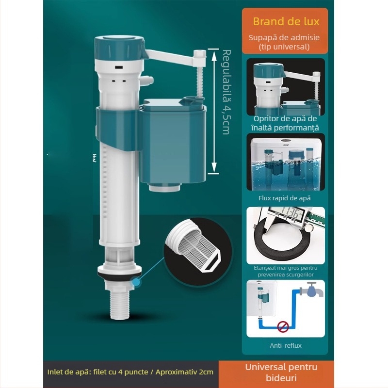 Accesorii pentru rezervorul de toaletă — Ventil de alimentare cu apă, Ventil de evacuare, Ventil plutitor, set de 3 piese; Brand Junmai; Material: Formaldehidă; Stil: Simplitate modernă; Utilizare: apăsare dublă