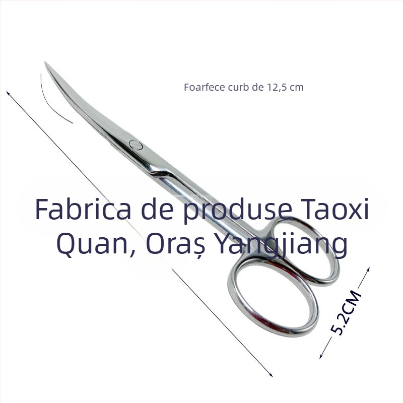 Foarfecă pentru conturarea sprâncenelor, curbate, oțel inoxidabil, vârf ascuțit