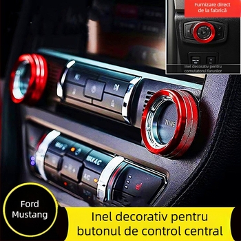 Inel decorativ pentru consola centrală și butonul de climatizare al Mustang, model FTym, compatibil cu 2015–2020, aliaj de aluminiu
