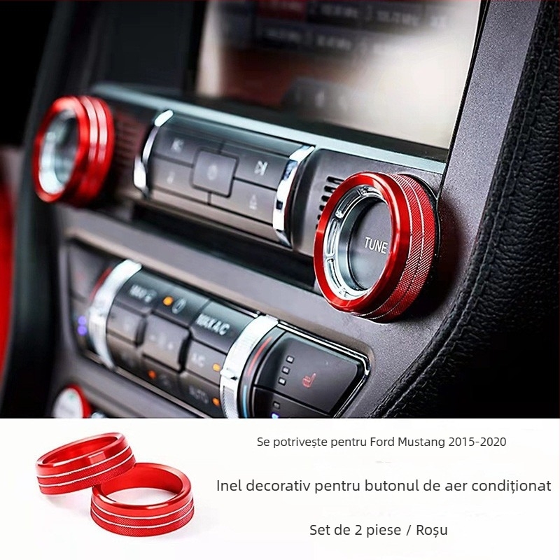 Inel decorativ pentru consola centrală și butonul de climatizare al Mustang, model FTym, compatibil cu 2015–2020, aliaj de aluminiu