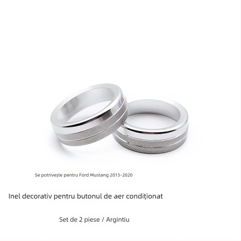 Inel decorativ pentru consola centrală și butonul de climatizare al Mustang, model FTym, compatibil cu 2015–2020, aliaj de aluminiu