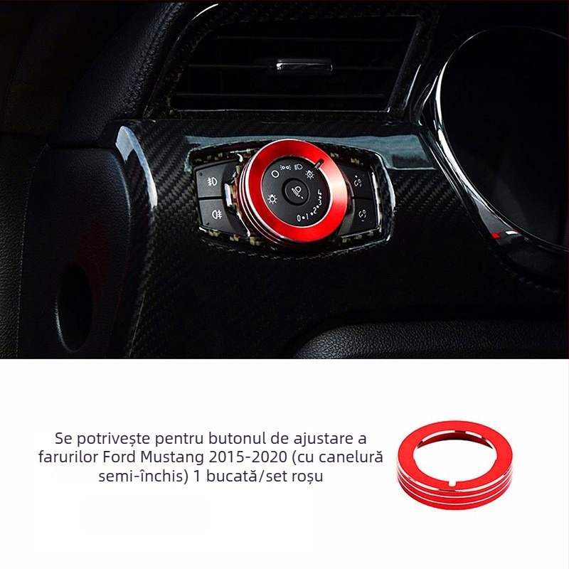 Inel decorativ pentru consola centrală și butonul de climatizare al Mustang, model FTym, compatibil cu 2015–2020, aliaj de aluminiu