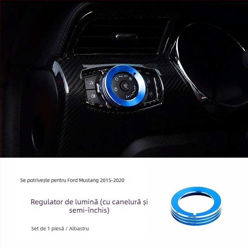 Inel decorativ pentru consola centrală și butonul de climatizare al Mustang, model FTym, compatibil cu 2015–2020, aliaj de aluminiu