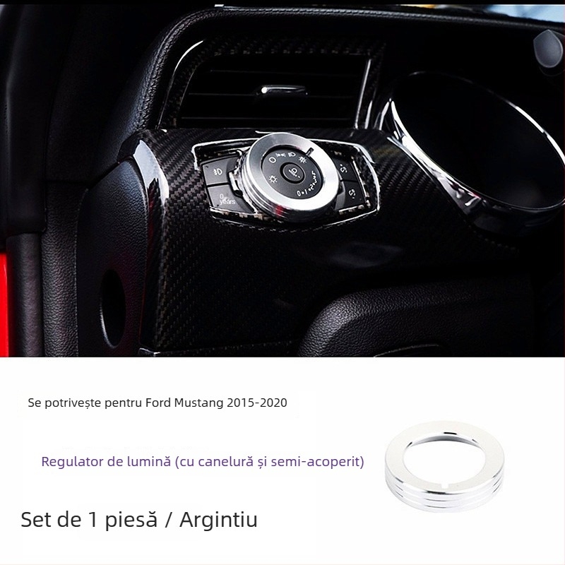 Inel decorativ pentru consola centrală și butonul de climatizare al Mustang, model FTym, compatibil cu 2015–2020, aliaj de aluminiu
