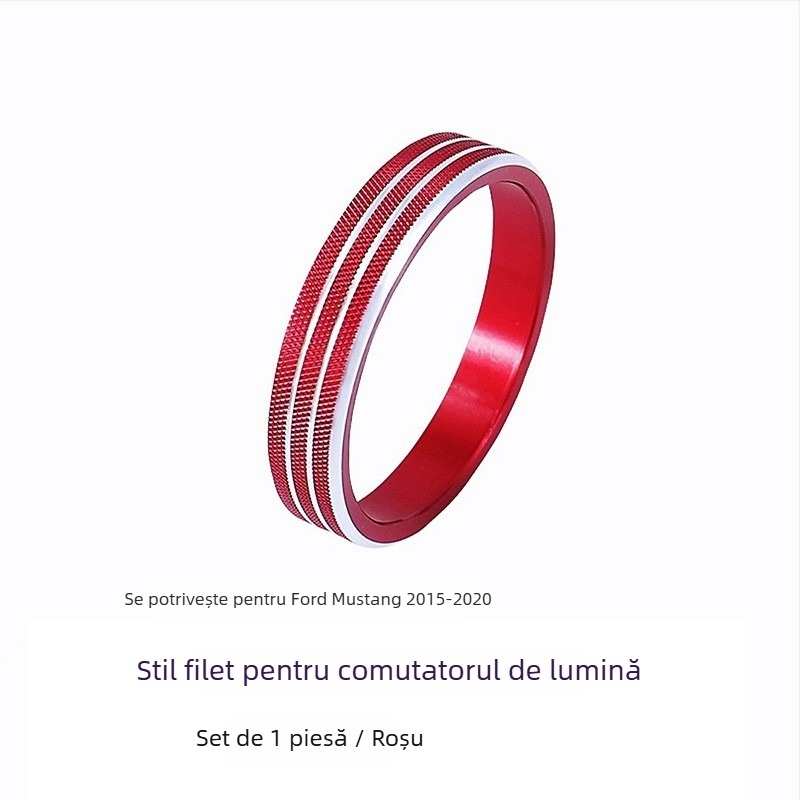 Inel decorativ pentru consola centrală și butonul de climatizare al Mustang, model FTym, compatibil cu 2015–2020, aliaj de aluminiu