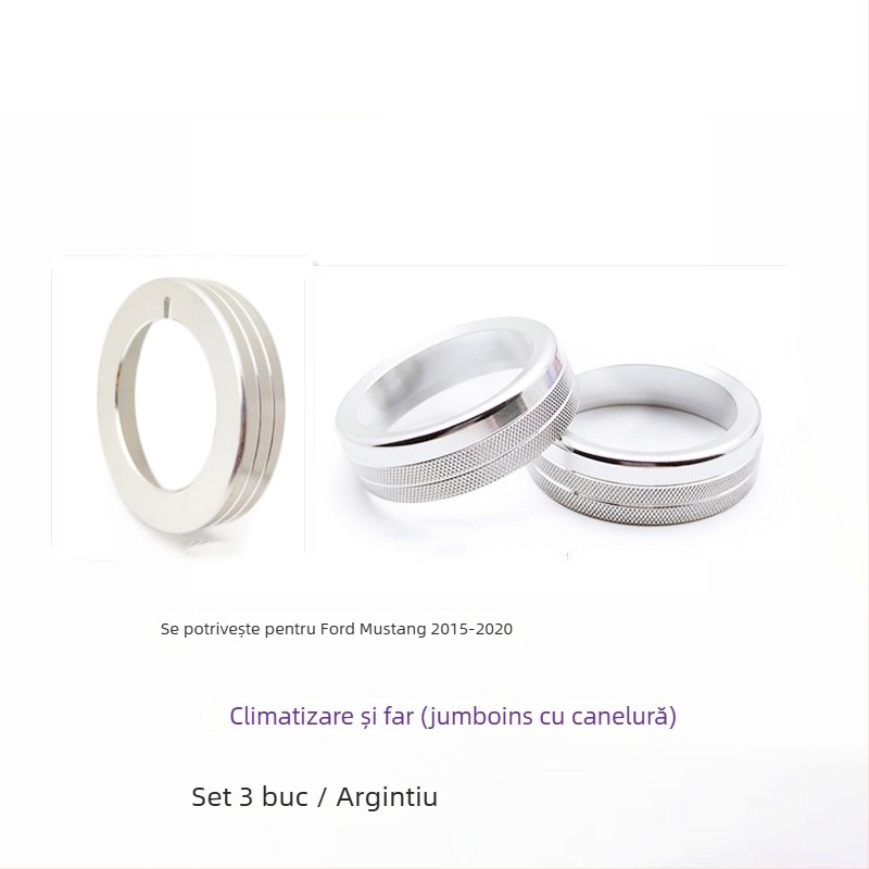 Inel decorativ pentru consola centrală și butonul de climatizare al Mustang, model FTym, compatibil cu 2015–2020, aliaj de aluminiu