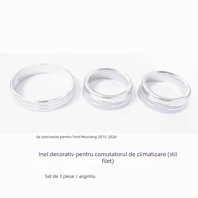 Inel decorativ pentru consola centrală și butonul de climatizare al Mustang, model FTym, compatibil cu 2015–2020, aliaj de aluminiu