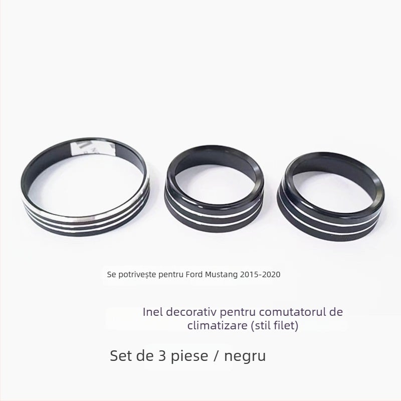 Inel decorativ pentru consola centrală și butonul de climatizare al Mustang, model FTym, compatibil cu 2015–2020, aliaj de aluminiu
