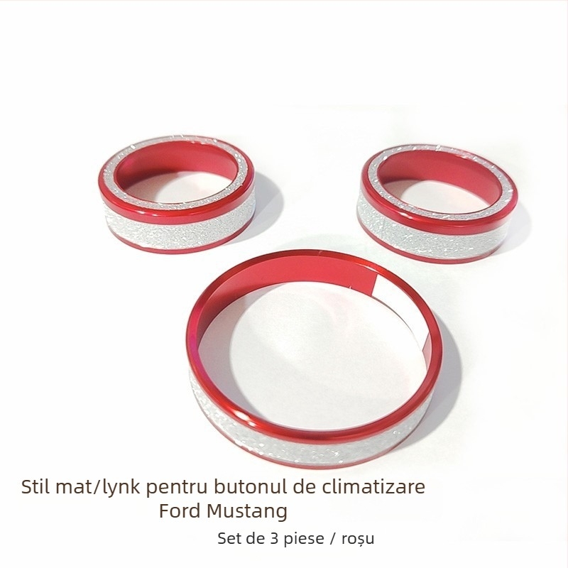 Inel decorativ pentru consola centrală și butonul de climatizare al Mustang, model FTym, compatibil cu 2015–2020, aliaj de aluminiu