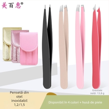 Set pentru sprâncene: clips pentru sprânene și pensete, oțel inoxidabil 410, trei piese, 9,6 cm lungime