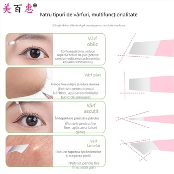 Set pentru sprâncene: clips pentru sprânene și pensete, oțel inoxidabil 410, trei piese, 9,6 cm lungime