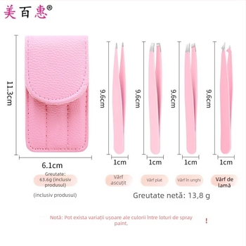 Set pentru sprâncene: clips pentru sprânene și pensete, oțel inoxidabil 410, trei piese, 9,6 cm lungime