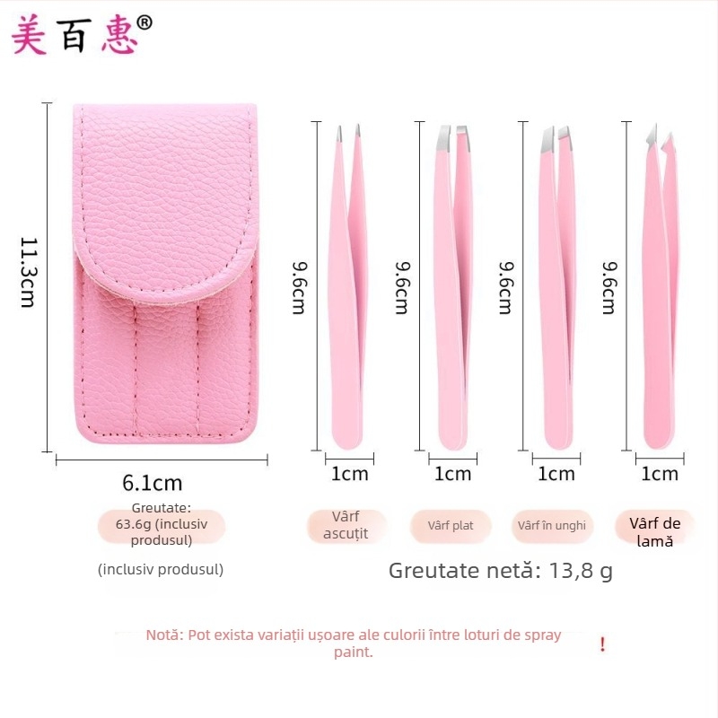 Set pentru sprâncene: clips pentru sprânene și pensete, oțel inoxidabil 410, trei piese, 9,6 cm lungime