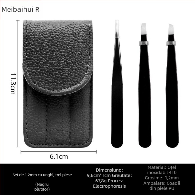 Set pentru sprâncene: clips pentru sprânene și pensete, oțel inoxidabil 410, trei piese, 9,6 cm lungime
