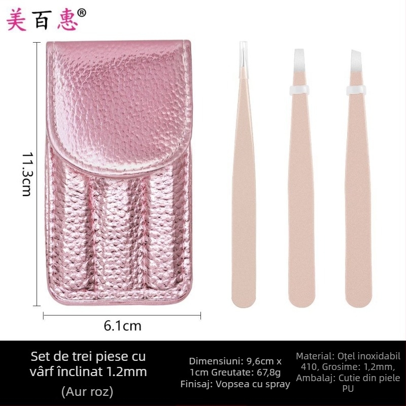 Set pentru sprâncene: clips pentru sprânene și pensete, oțel inoxidabil 410, trei piese, 9,6 cm lungime