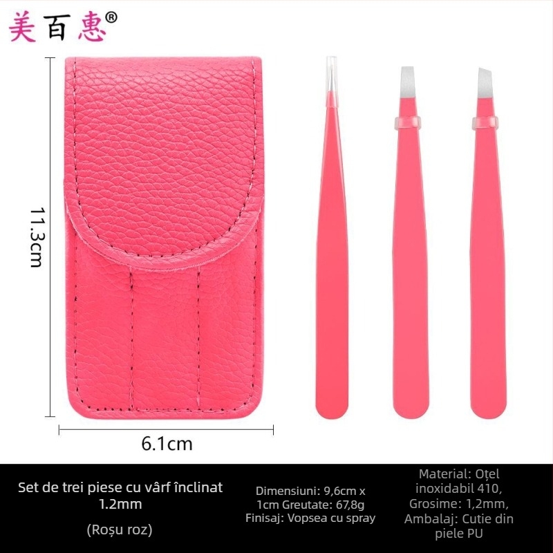 Set pentru sprâncene: clips pentru sprânene și pensete, oțel inoxidabil 410, trei piese, 9,6 cm lungime