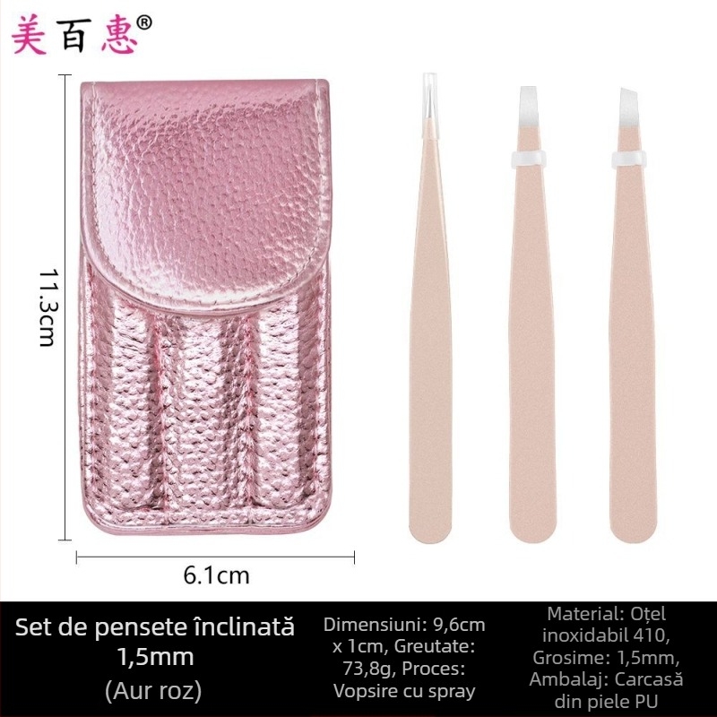 Set pentru sprâncene: clips pentru sprânene și pensete, oțel inoxidabil 410, trei piese, 9,6 cm lungime