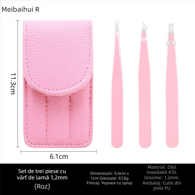 Set pentru sprâncene: clips pentru sprânene și pensete, oțel inoxidabil 410, trei piese, 9,6 cm lungime