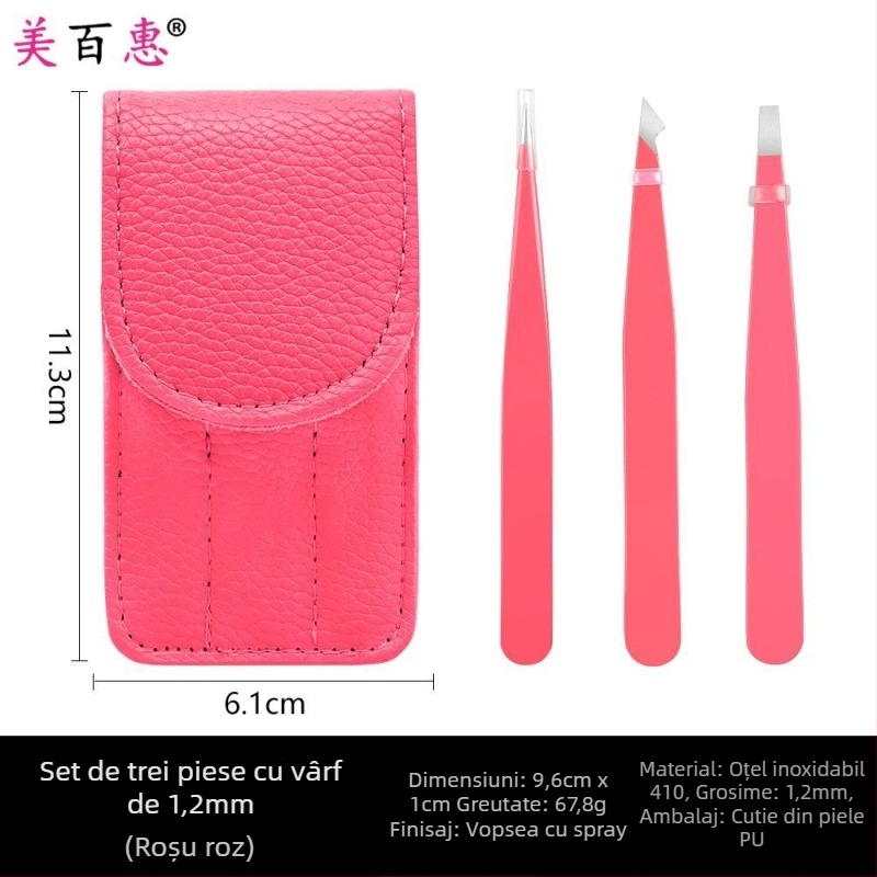 Set pentru sprâncene: clips pentru sprânene și pensete, oțel inoxidabil 410, trei piese, 9,6 cm lungime