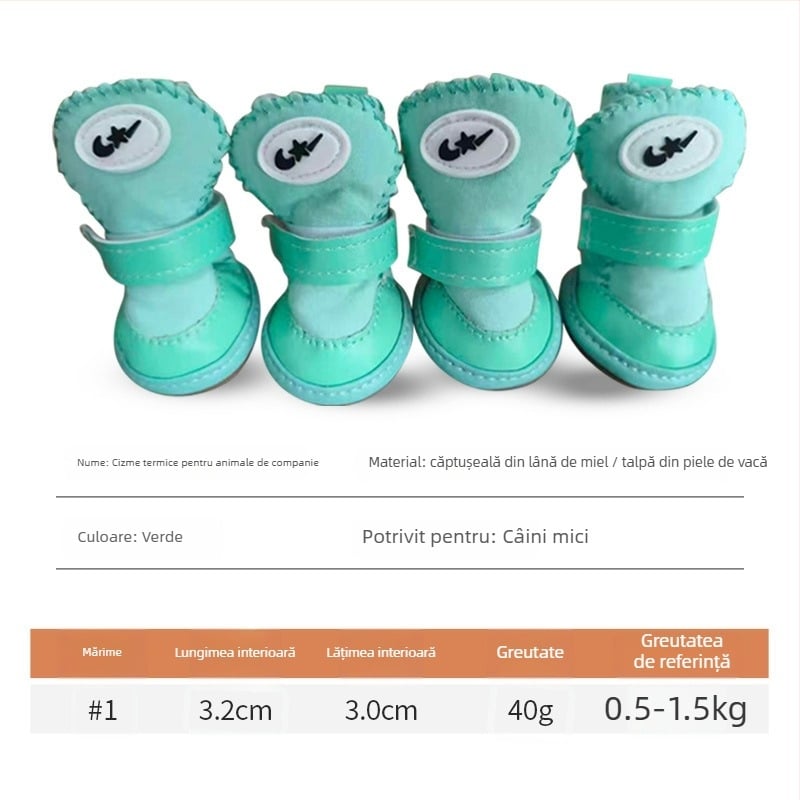 Pantofi de iarnă pentru câini, cu căptușeală din lână de oaie și talpă din tendoane de vițel – calzi, antiderapante, stil leisure, Tinghao