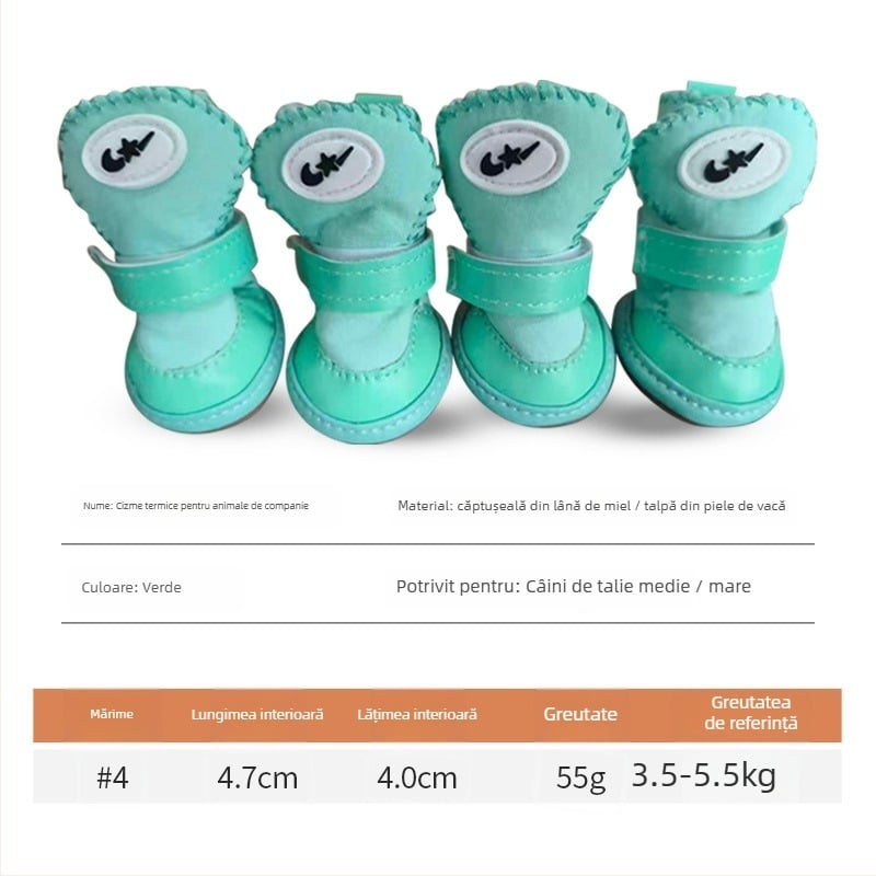 Pantofi de iarnă pentru câini, cu căptușeală din lână de oaie și talpă din tendoane de vițel – calzi, antiderapante, stil leisure, Tinghao