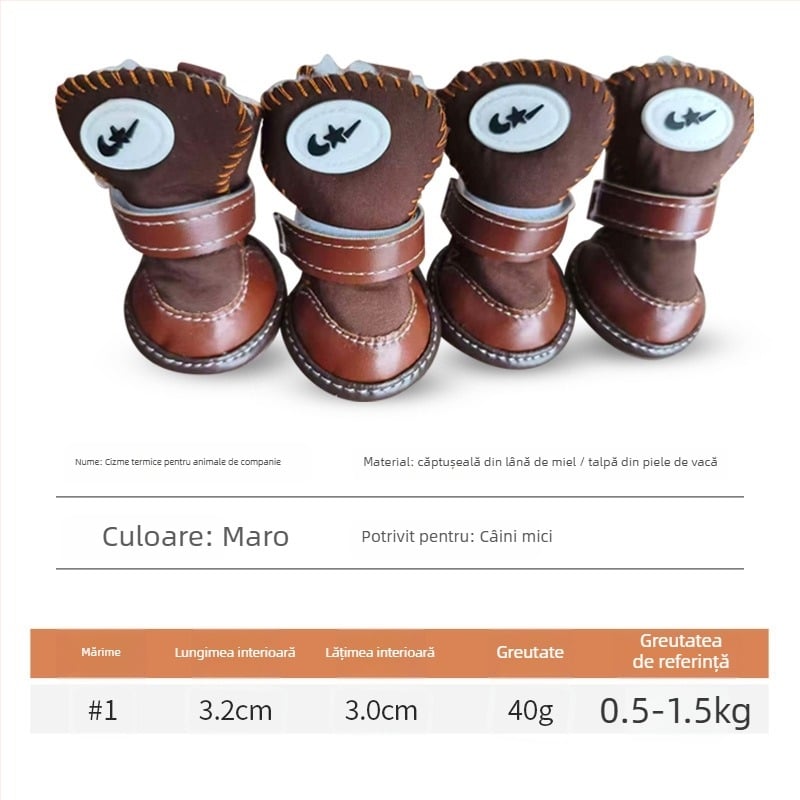 Pantofi de iarnă pentru câini, cu căptușeală din lână de oaie și talpă din tendoane de vițel – calzi, antiderapante, stil leisure, Tinghao