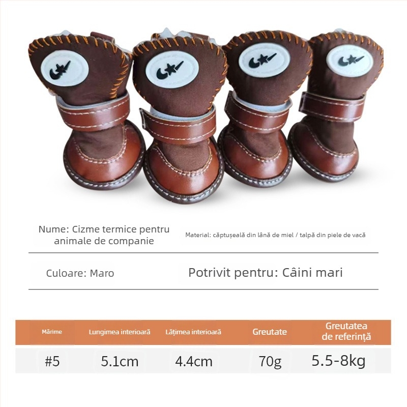 Pantofi de iarnă pentru câini, cu căptușeală din lână de oaie și talpă din tendoane de vițel – calzi, antiderapante, stil leisure, Tinghao