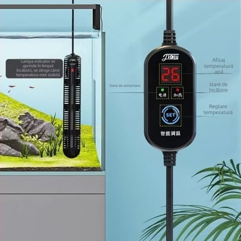 Bară de încălzire pentru acvariu cu afișaj digital, element de încălzire din cuarț, control automat al temperaturii, rezistent la explozie, acoperire de protecție