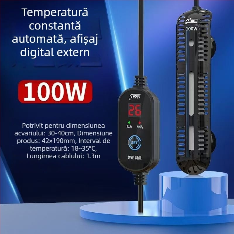 Bară de încălzire pentru acvariu cu afișaj digital, element de încălzire din cuarț, control automat al temperaturii, rezistent la explozie, acoperire de protecție