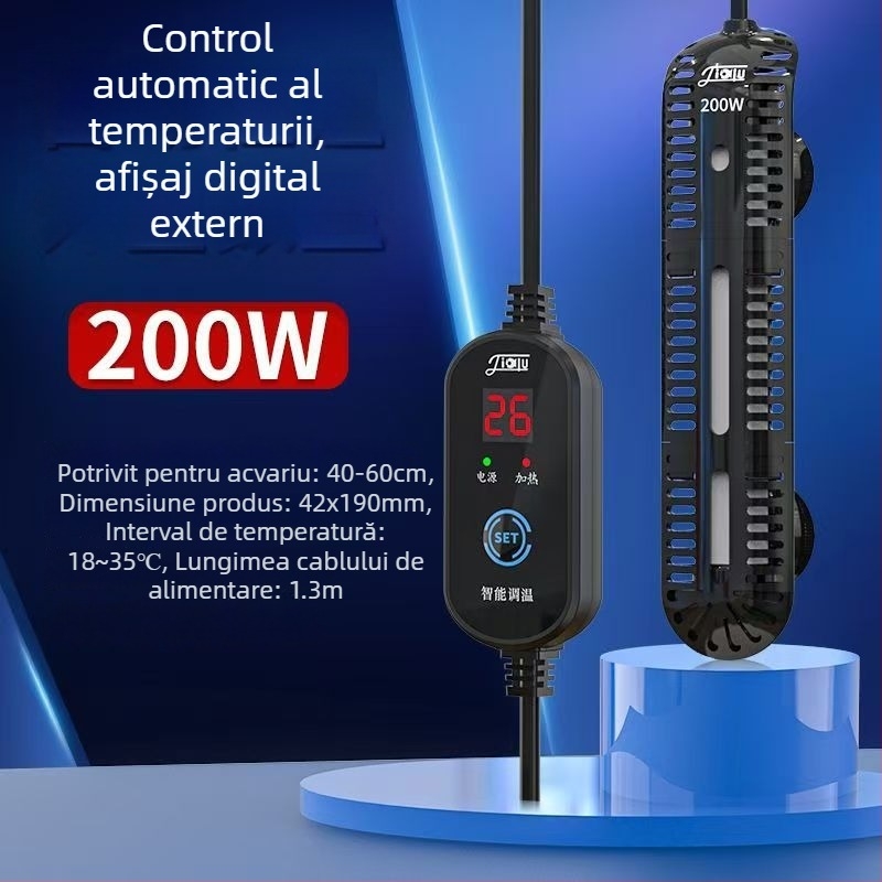 Bară de încălzire pentru acvariu cu afișaj digital, element de încălzire din cuarț, control automat al temperaturii, rezistent la explozie, acoperire de protecție