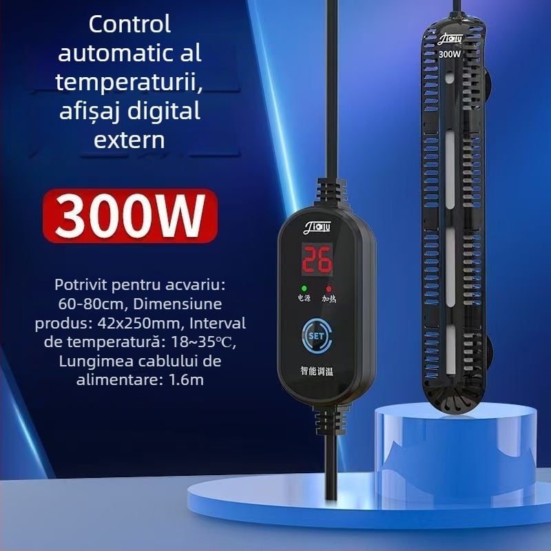 Bară de încălzire pentru acvariu cu afișaj digital, element de încălzire din cuarț, control automat al temperaturii, rezistent la explozie, acoperire de protecție