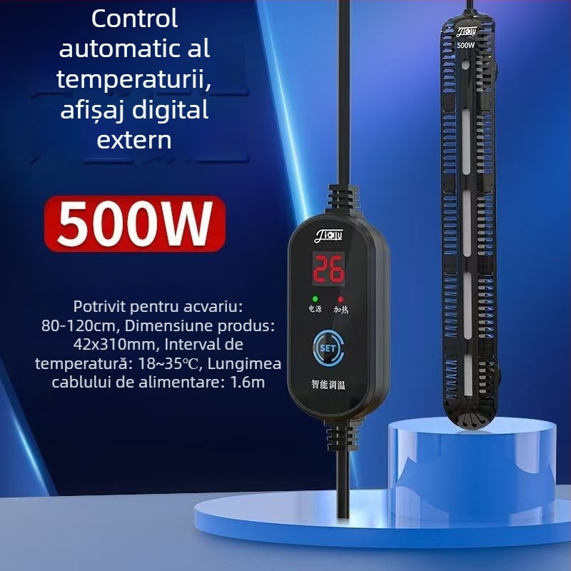 Bară de încălzire pentru acvariu cu afișaj digital, element de încălzire din cuarț, control automat al temperaturii, rezistent la explozie, acoperire de protecție