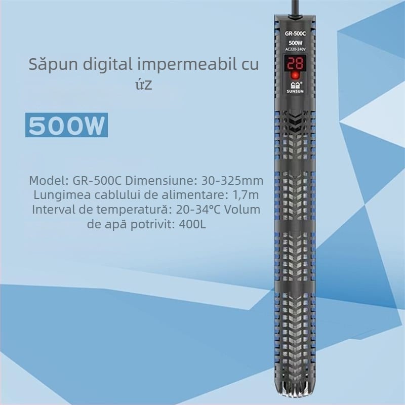 Bară de încălzire pentru acvariu cu afișaj digital, element de încălzire din cuarț, control automat al temperaturii, rezistent la explozie, acoperire de protecție
