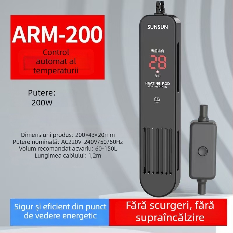 Bară de încălzire pentru acvariu cu afișaj digital, element de încălzire din cuarț, control automat al temperaturii, rezistent la explozie, acoperire de protecție