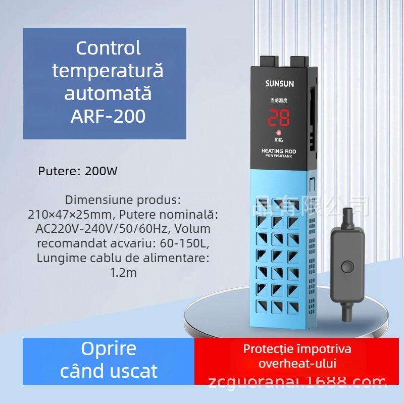 Bară de încălzire pentru acvariu cu afișaj digital, element de încălzire din cuarț, control automat al temperaturii, rezistent la explozie, acoperire de protecție
