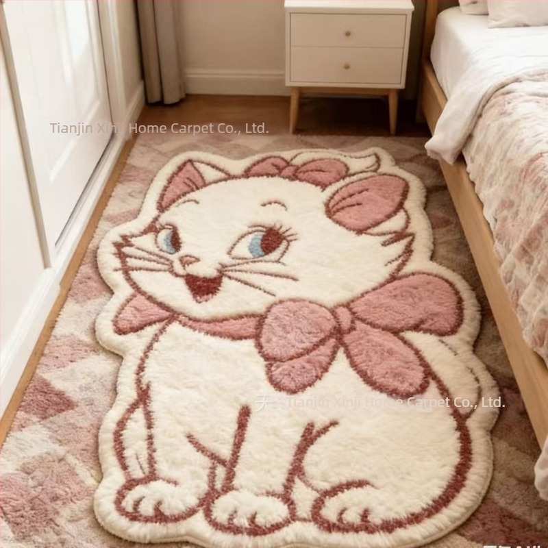 Covor pentru camera copiilor din cașmir artificial – animale drăguțe, formă neregulată, lavabil, potrivit pentru dormitor și sufragerie