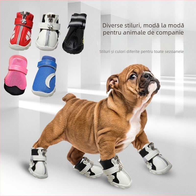 Pantofi pentru câini din piele sintetică, antiderapant și rezistent la uzură, stil relaxat