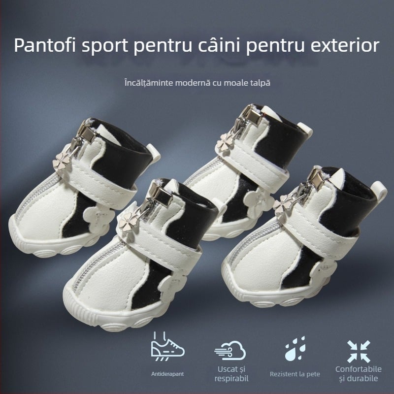 Pantofi pentru câini din piele sintetică, antiderapant și rezistent la uzură, stil relaxat