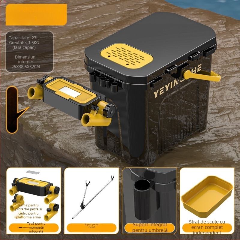 Găleată portabilă pentru pescuit cu cutie cu un singur strat, din plastic, capacitate sub 9, set de pescuit multifuncțional