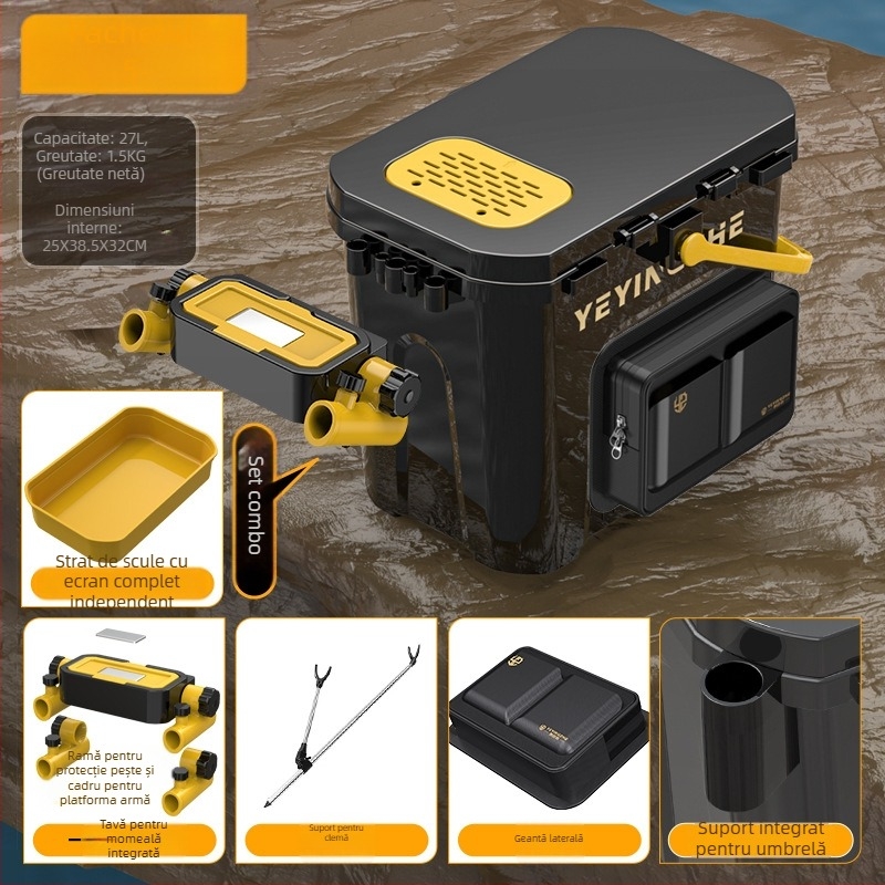 Găleată portabilă pentru pescuit cu cutie cu un singur strat, din plastic, capacitate sub 9, set de pescuit multifuncțional