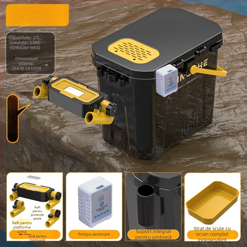 Găleată portabilă pentru pescuit cu cutie cu un singur strat, din plastic, capacitate sub 9, set de pescuit multifuncțional