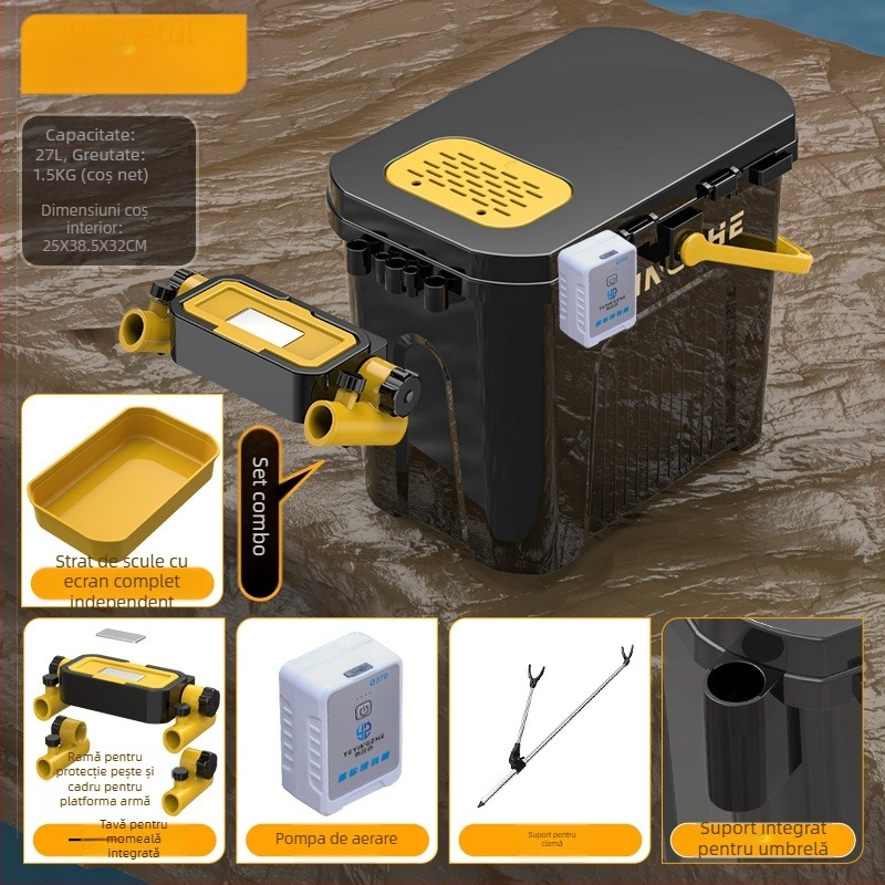 Găleată portabilă pentru pescuit cu cutie cu un singur strat, din plastic, capacitate sub 9, set de pescuit multifuncțional